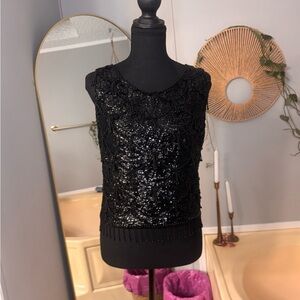 Black Sequin heavy strap top with fringe